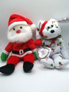 Pair of Christmas Ty Beanie Babies 1998 Santa and Holiday Bear Holly - Picture 1 of 7