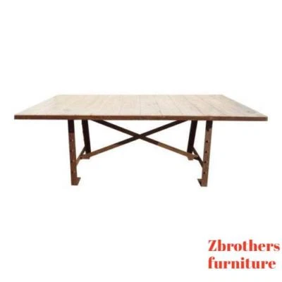 7 ft urban industrial metal wood dining room table rivet cast iron distressed B - Image 1 of 4