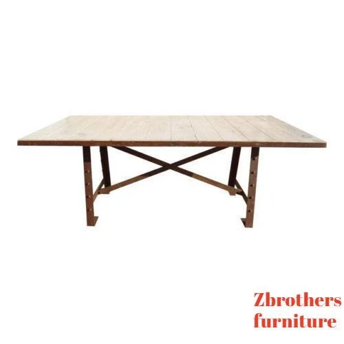 7 ft urban industrial metal wood dining room table rivet cast iron distressed B - Image 1 of 4
