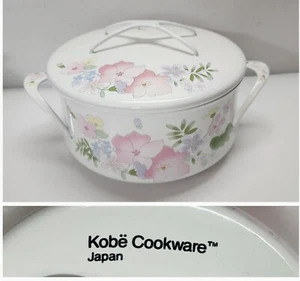 Vtg Rare* Kobe Cookware 3 L Courtney Enamelware pot Lidded Floral Nice* Japan - Picture 1 of 12