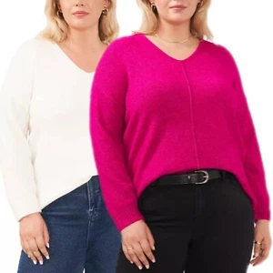 Vince Camuto Womens Cozy Pink or White V Neck Pullover Sweater NWT - Picture 1 of 8