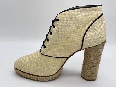 Botines Loeffler Randall Beige Tejido Cuerda de Yute Con Cordones Plataforma Tacón Mujer’s 10 Foto 1 de 4