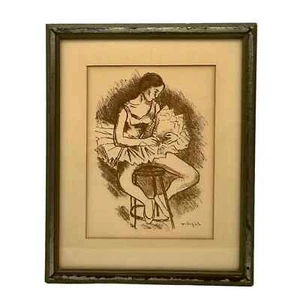 Moses Soyer Lithographie mit dem Titel sitzende Ballerina mit Echtheitsprüfung gerahmt - Bild 1 von 4