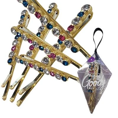 Rhinestone Bobby Hair Pin No Slip Hair Clip Jewel Gold Tone (6 pins) - Image 1 of 4
