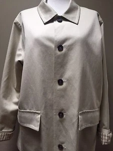 Eskandar Coats Beige Khaki Denim Canvas Barn Jacket size 0 EUC Gingham Cuffs - Picture 1 of 9