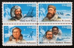 USA Briefmarken #2220-23 ~ 1986 22c Arctic Explorers 4er Block postfrisch RL42 - Bild 1 von 1