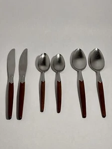 Vintage Stanley Roberts Stainless Flatware Lot Of 6 Holiday SRI Wood Handles  - Picture 1 of 4