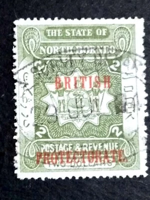 North Borneo 1901-1905 Overprint British Protectorate Coat Of Arms $2 - 1v Used - Image 1 of 2