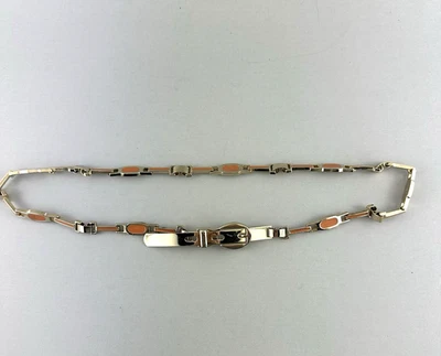 Cinto ajustável vintage dourado metal cor salmão esmalte inserções 26"-28" cintura - Imagem 1 de 4