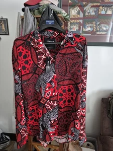 Camicia Reason 2XL rossa nera manica lunga bottoni stampa regal nuova con etichetta - Foto 1 di 5