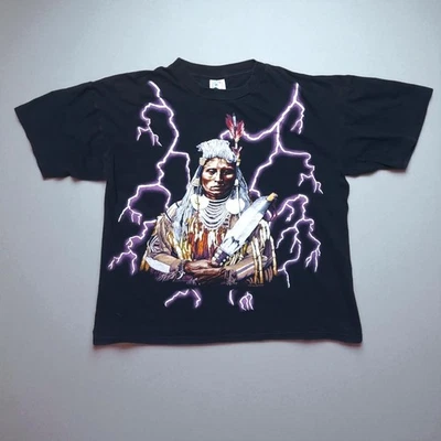 Vintage 90s USA Thunder Native Chief Lightning Single Stitch Graphic T-Shirt  - Image 1 of 4