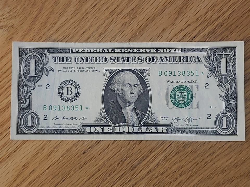 RARE-ERROR DC  2013 B Duplicate $1 Star Note Serial # B 09138351* - Image 1 of 4