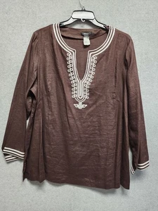 Style & Co Damen 22W braun 100% Leinen bestickt Tunika Top Boho Coastal Resort - Bild 1 von 5