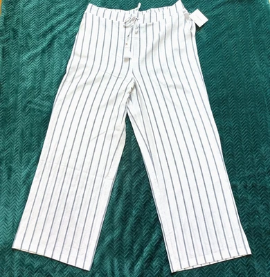 NWT Ellen Tracy High Rise Linen Blend Wide Leg Pant Drawstring Tassel‎ Pockets L - Image 1 of 4