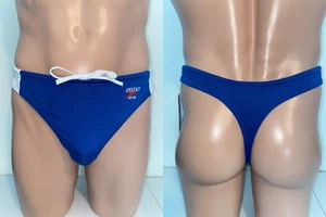 Oops! Modified Speedo Men's Jetstream Retro Colorblock Thong Bikini Blue- 32 - Picture 1 of 9