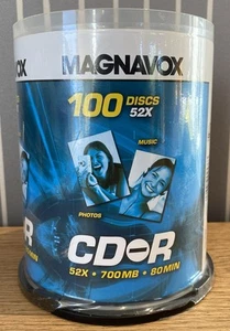 Magnavox 100 Pack CD-R 52X 700MB 80 Min Blank Discs FACTORY SEALED BRAND NEW - Afbeelding 1 van 8