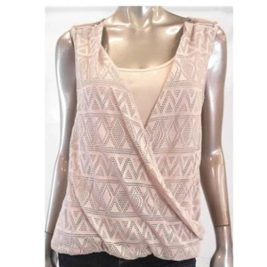 NY Collection Women Top Blouse Shirt PS Petite Brown Tan Stretch Argyle - Picture 1 of 2