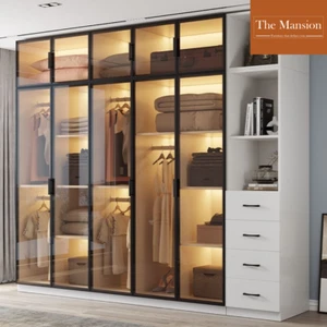 Modern Customisable Wardrobe With LED light Glass door Built-in Closet - Picture 1 of 30