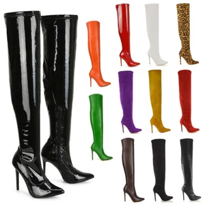 Womens Over The Knee Thigh High Stiletto Heel Ladies Stretch Calf Leg Boots Size - Picture 1 of 79