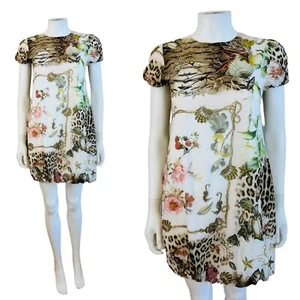 Vintage 2005 Roberto Cavalli Seashell Leopard Coral Babydoll Bubble Mini Dress - Picture 1 of 11