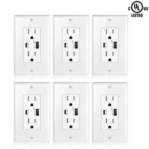 Paquete de 6 cargadores rápidos USB tipo C y A con receptáculo de toma TR de pared eléctrica de 4,2 A - Imagen 1 de 12