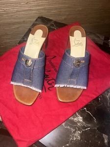 Christian Louboutin DENIM 39.5 Block Heel Mule Sandal Shoes Great condition! - Picture 1 of 6