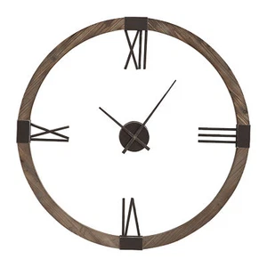 Orologio da parete rotondo retrò moderno legno ferro | centro galleggiante aperto metà secolo - Foto 1 di 7