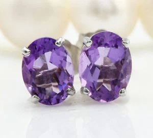 2.20 Carat Natural Purple Amethyst in 14K Solid White Gold Stud Earrings - Picture 1 of 4