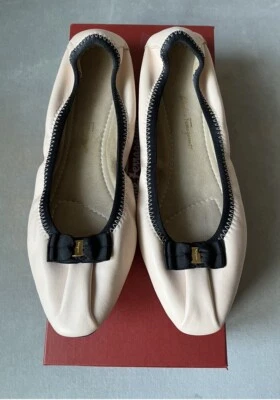 Salvatore Ferragamo My Joy Rosa Cuero Varina Arco Zapatos Planos 8 Nuevos Foto 1 de 4