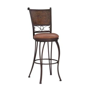 Powell Bar Stool 16.5"W x 46.5"H Leather Round Seat High-Back Metal Frame Copper - Picture 1 of 8