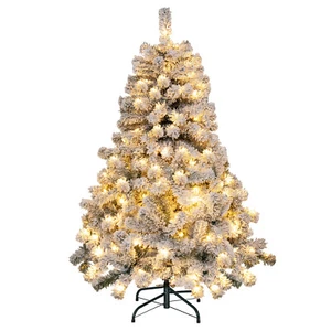 4.5 FT Pre-Lit Flocked Christmas Tree with 295 PVC Branch Tips & 150 LED Lights - Picture 1 of 10