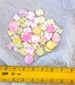 Mixed Pastel Natural Sea Shell Beads Buttons Circle Square Yellow Green Pink - Picture 1 of 2
