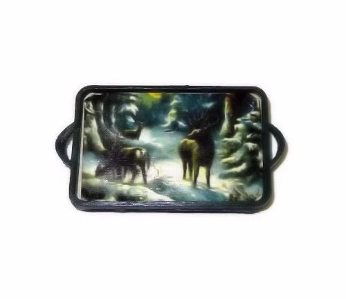 Bandeja de Navidad para casa de muñecas escena de invierno ciervos en madera miniaturas artesanales 1:12 Foto 1 de 1