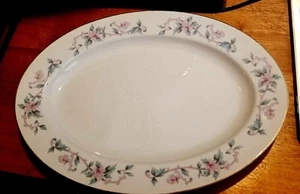 Fine China of Japan Castlecourt Oval Serving Platter 14” Pink & Blue Flowers - Picture 1 of 4