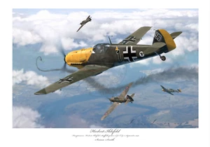 BATTLE OF BRITAIN FIGHTER ACE IHLEFELD BF109E LG2 LIMITIERTE EDITION SIGNIERTER DRUCK - Bild 1 von 4