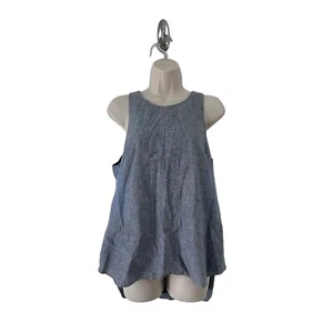 Rag & Bone Womens Railroad Stripe Tank Size L Blue Cotton Linen Hi Low Chambray - Picture 1 of 13