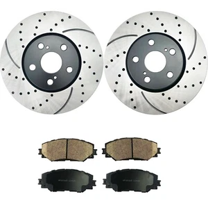 Front Drill Brake Rotors + Ceramic Pads For 2009 2010 2014 - 2017 Toyota Corolla - Picture 1 of 8