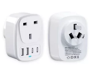 UK TO AUSTRALIA ADAPTER USB C CHARGER CHINA NEW ZEALAND FIJI SAMOA - Picture 1 of 3