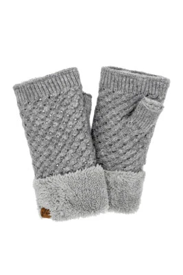 Guantes sin dedos exclusivos de invierno con estrás de color liso para mujer C.C Foto 1 de 3