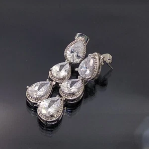 18K White Gold Filled Stunning Italian Simulated Diamond 18ct GF Earrings 40mm - Picture 1 of 10