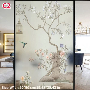 Chinoiserie Window Films Static Glass Stickers Opaque Frosted Privacy Decor - Picture 1 of 12