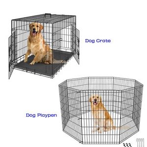 Folding Metal Dog Crate Kennel Folding Pet Cage 2 Door w/ Tray 24"30"36"42" 48" - Picture 1 of 84
