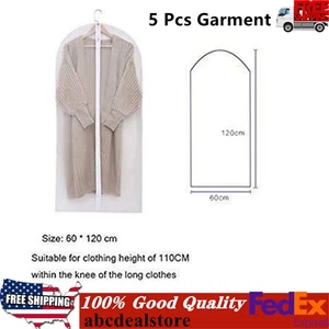 5 Pcs Garment Bag Travel Suit Dress Clear Clothes Cover Full Zipper Coat Carrier - Picture 1 of 5