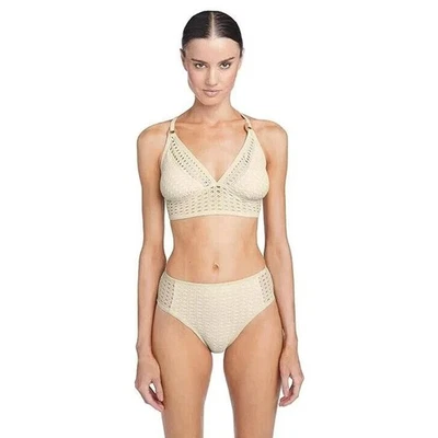 NEW Robin Piccone Marlow Halter Bikini/ High Rise Bottom Ecru Crochet Small $226 - Image 1 of 4