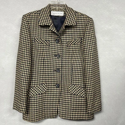 VTG Evan Picone Blazer Women's 10  Houndstooth Jacket Dark Academia Equestrian - Image 1 of 4