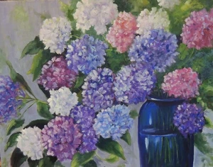 colorful hydrangea floral 11x14 print on linen card stock signed - Picture 1 of 1