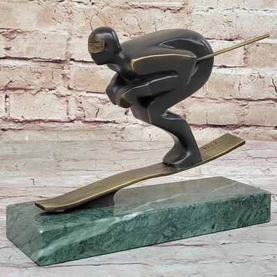 Handmade Bronze Sculpture skier men skiiing snow ski sports Statue Figurine Sale - Image 1 of 4