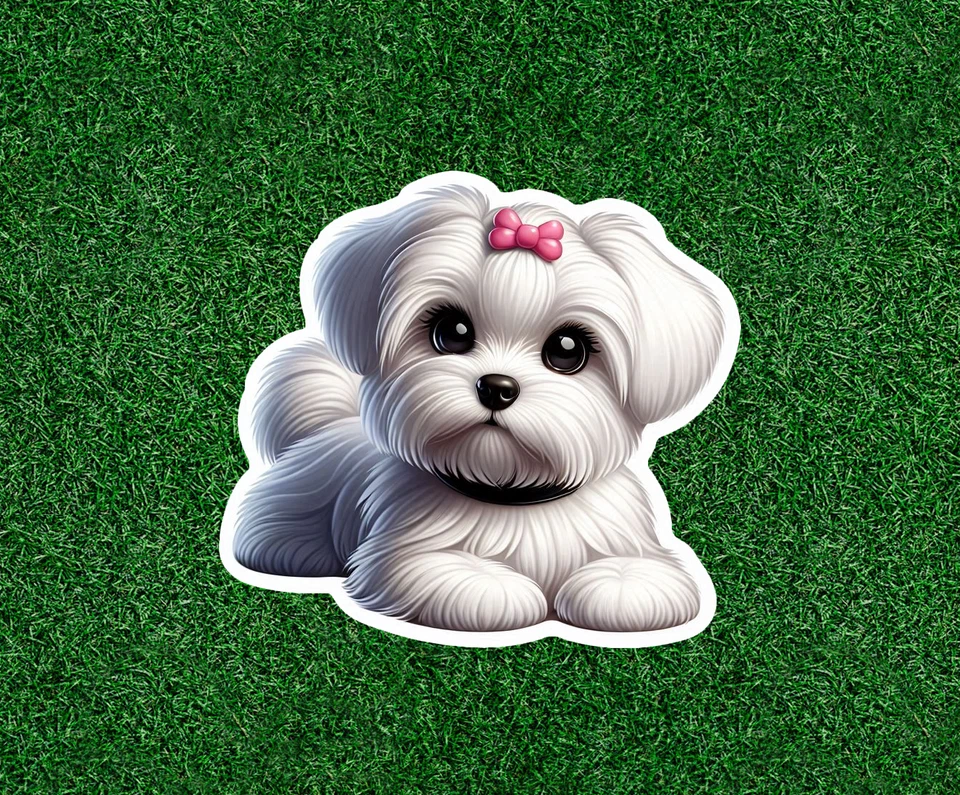 Cute Maltese dog waterproof vinyl sticker decal - many sizes available - Image 1 of 1