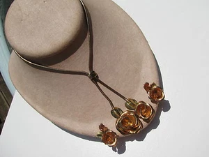 VINTAGE DORSON YELLOW & ROSE PINK GOLD FILLED BOLO NECKLACE SCREW EARRING SET - Picture 1 of 11