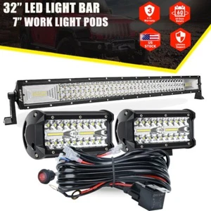 32 INCH LED Offroad 4WD Light Bar + 2x 7'' Work Pods Trucks SUV + WIRING 2 Leads - Picture 1 of 17